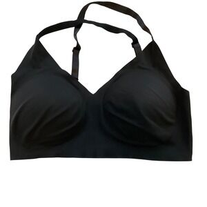 True & Co Womens Black Seamless Comfort V-Neck Halter Bra Size M